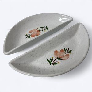 2‎ Half Moon Ceramic Dishes Made in Italy Hand Painted Floral Trinket Jewelry